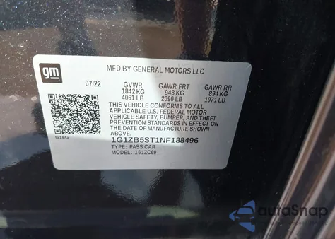 2022 Chevrolet Malibu Fwd Ls из США, поврежденный, VIN 1G1ZB5ST1NF188496